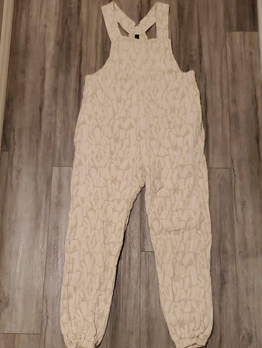 Smash + Tess Hilary Duff Cream Patterned Linen-Blend Overalls Cotton Linen